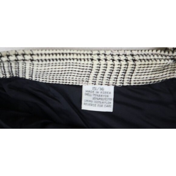 VINTAGE WOMEN'S BLACK & CREAM PLAID PENCIL SKIRT - PLEATED HEM - SIZE 15/16 - Picture 4 of 6